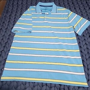 Chaps Golf Polo Shirt Mens M Blue/Yellow Stripe  Short Sleeve